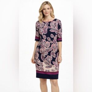 Eliza J Floral Dress Size 12 Navy Pink Paisley Sheath Career Cocktail Dress